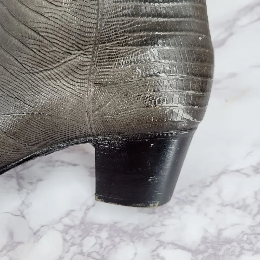 Andrew Geller Vintage Gray Lizard Embossed Heeled Rubber Rain Boots